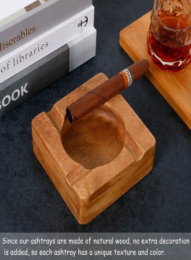 Gusnilo Wooden Cigar Ashtray Square - Desktop Tray for Indoor or Outdoor Office Home Decoration, Solid 4-Slot Cigar Holder, Vintage Gift for Smokers - Image 5